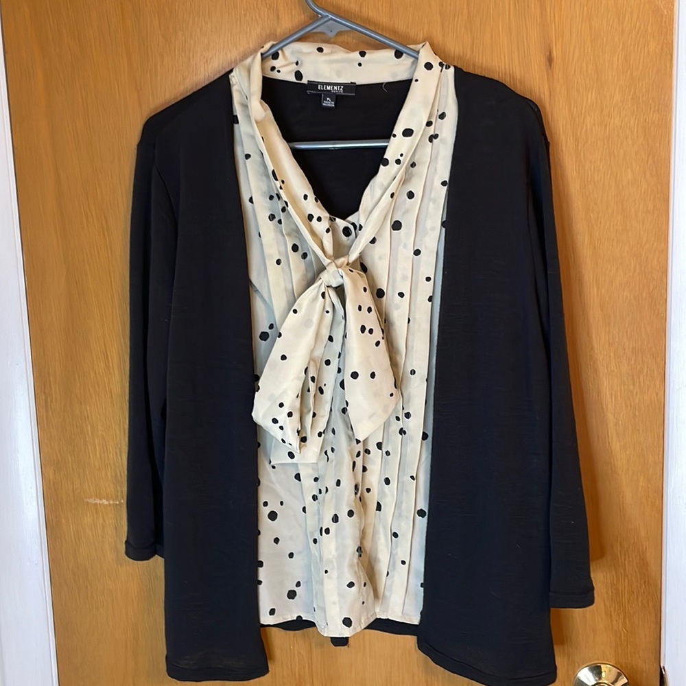 Elementz Womens Petite Large PL Button Down Tan With Black Spots